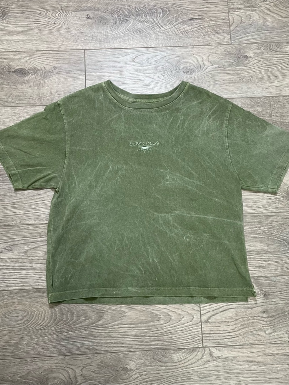 Vintage Surf Locos Green Wash Tee Size S Small USA Made Skater Boxy Crop
